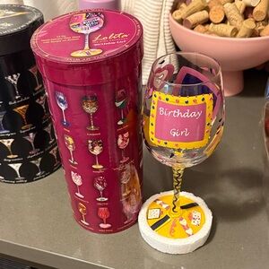 Lolita Birthday Girl Celebration Wine Glass with Pink and Yellow Accents